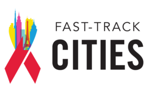 Fast track cities logo with colourfulHIV/AIDs awareness ribbon