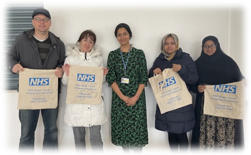 North East London collaborating with Poplar Harca and East End homes to create an NHS bowel cancer screening workshop. 
