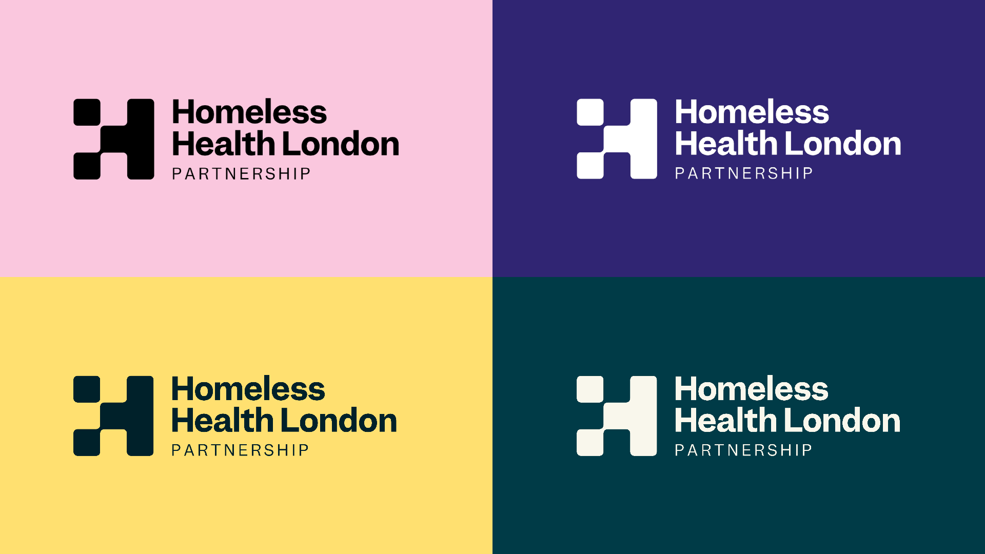 Four colours with four Homeless Health London Partnership logos included. 