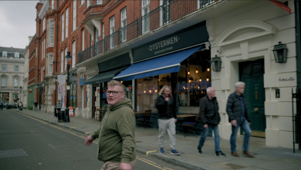 Edward walking in Central London, from the 'Searching for Answers' film